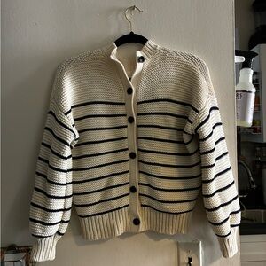 Alex Mill Cream and Navy Striped Button Cardigan